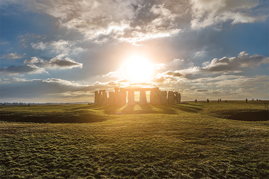Stonehenge at sunrise on summer solstice.