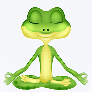 Cartoon frog practicing meditation.