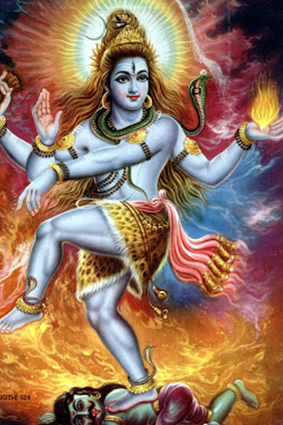 Hindu god Shiva, known as Nataraj, dancing the Tandavam on top of a human soul.